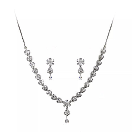 Women Necklace Jewelry Earrings Indian Bollywood Bridal AD Set Silver Plated By Kalra Creations