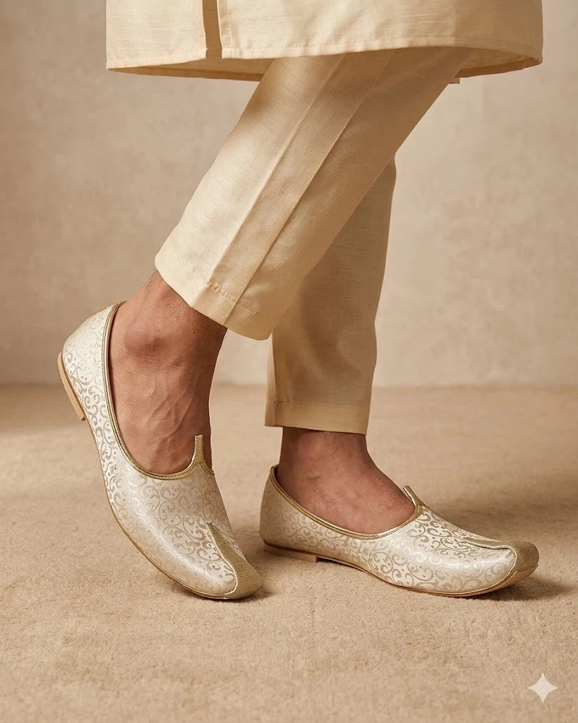 Handmade Groom Mojari Shoes Cream Wedding Jutti