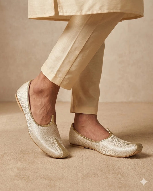 Handmade Groom Mojari Shoes Cream Wedding Jutti