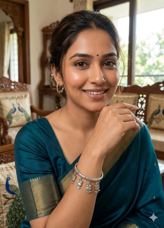 Women Brass side openable Bangles Silver Oxidised Bracelet