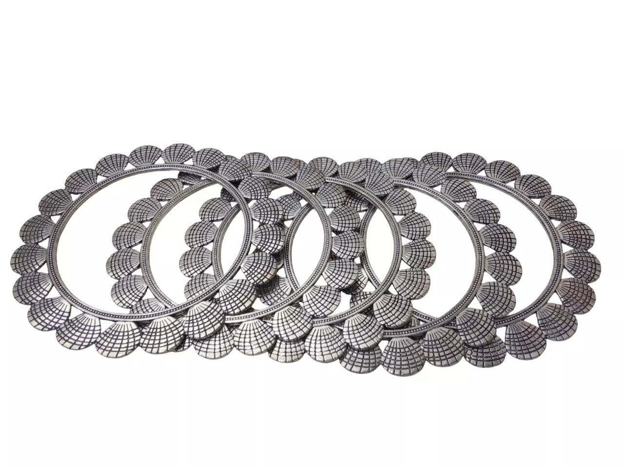 Women Brass Silver Oxidised Bracelet Bangles Brass Rajasthani 5 Pcs Size 2.4