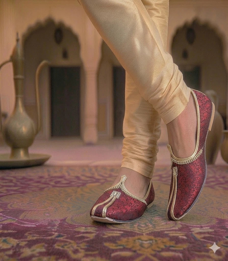 Maroon Groom Mojari Shoes Handmade Sherwani Jutti