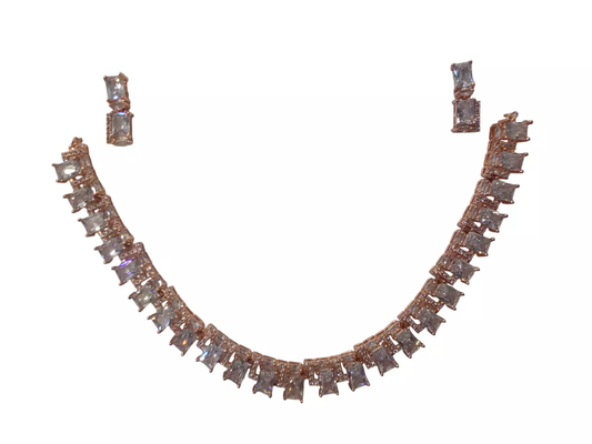 Women Necklace Rose Gold Plated Jewelry Bridal AD Set Earrings Indian Bollywood By Kalra Creations