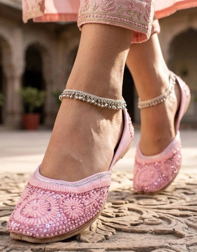 Women’s Wedding Shoes Embroidered Flats Pink Jutti