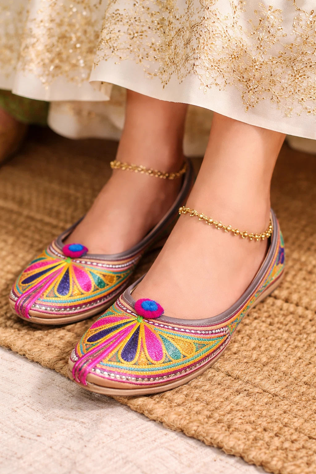 Women’s Wedding Multicolor Jutti Embroidered Flats Mojari