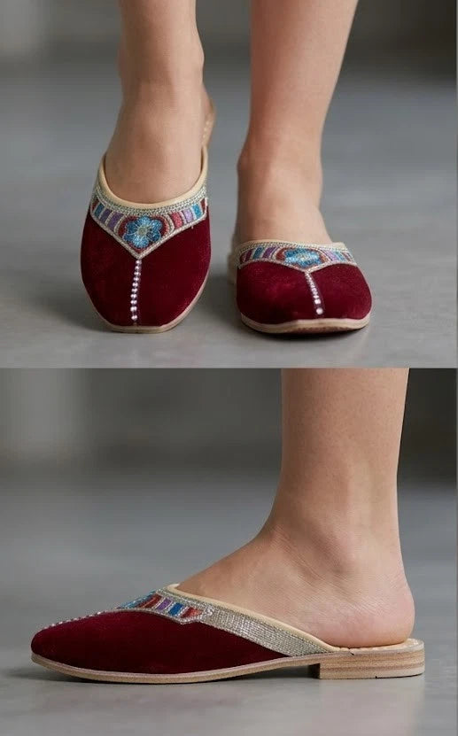 Handmade Bridal Jutti Maroon Ethnic Flats Clogs