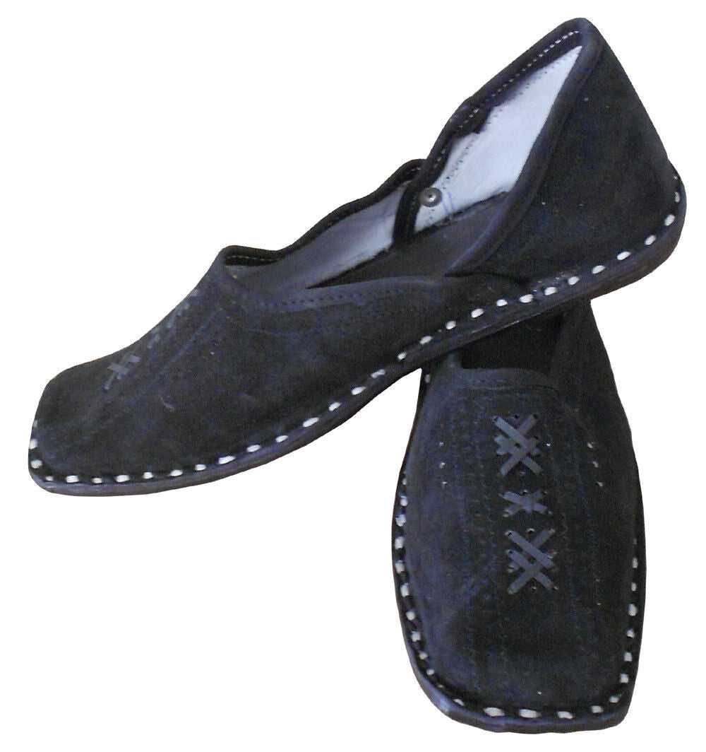 Men Shoes Indian Handmade Black Jutties Leather Mojaries Groom Khussa Flip-Flops US 8