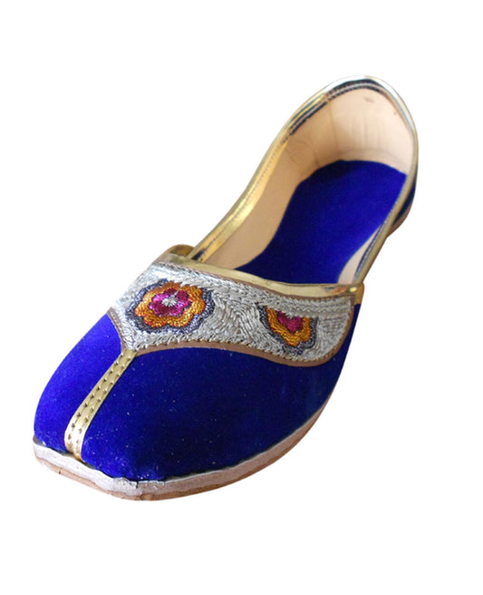 By Kalra Creations Women Shoes Handmade Mojaries Leather Blue Traditional Khussa Jutties Flip-Flops Flat US 6-12