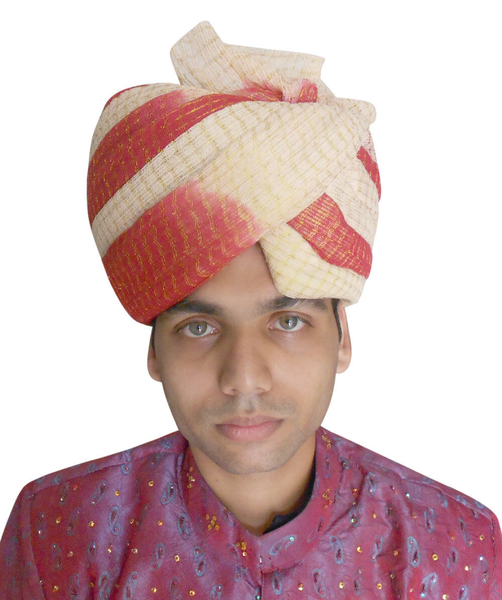 Men Hat Indian Wedding Turban Banarasi Pagri Sherwani Groom Safa Pag 23"