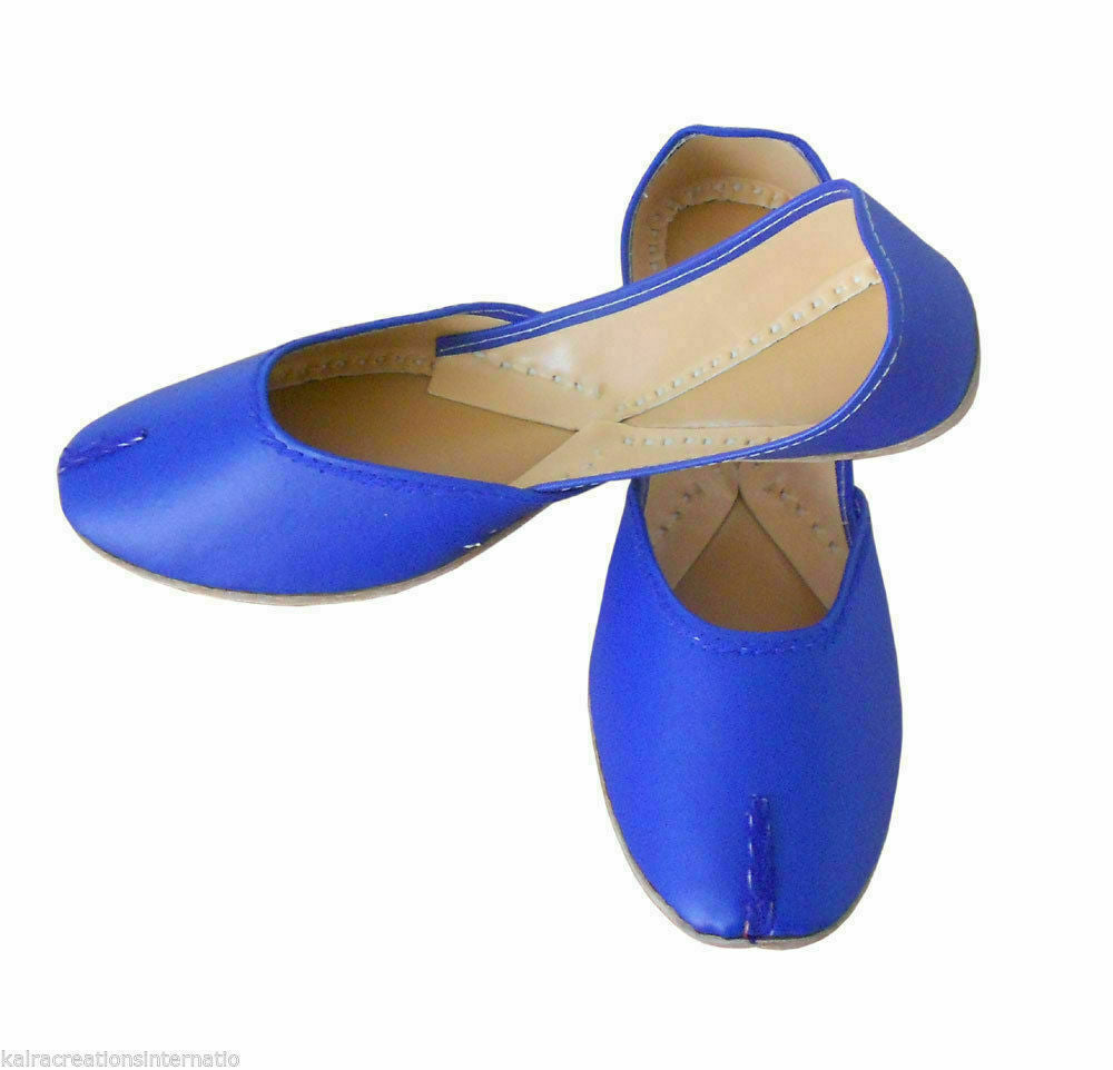 Women Shoes Casual Leather Blue Jutties Indian Handmade Mojaries Flip-Flops Flat US 9.5-12