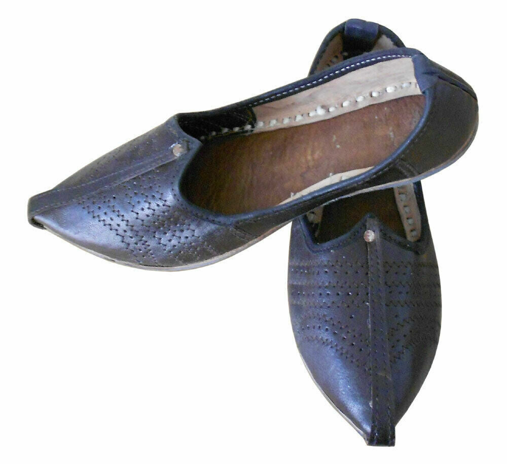 Men Shoes Handmade Leather Mojaries Indian Black Jutties Casual Loafers Flip-Flops Flat US 9