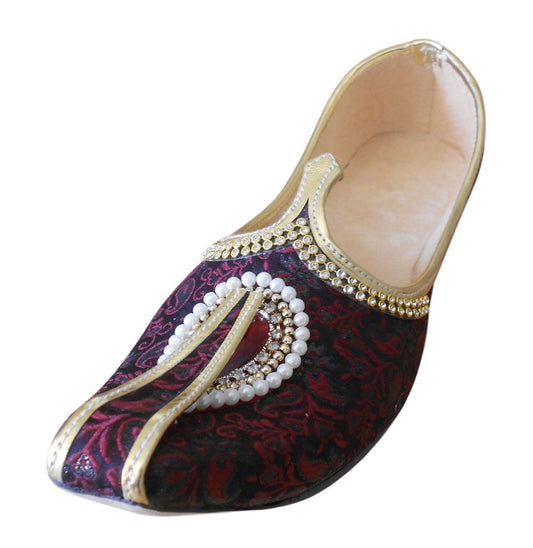 By Kalra Creations Men Shoes Indian Wedding Jutties Handmade Punjabi Maroon & Black Mojaries Groom Flip-Flops Flat US 6-11