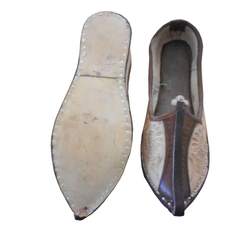 Men Shoes Traditional Khussa Handmade Cream Casual Jutties Leather Mojaries Flip-Flops Flat US 8