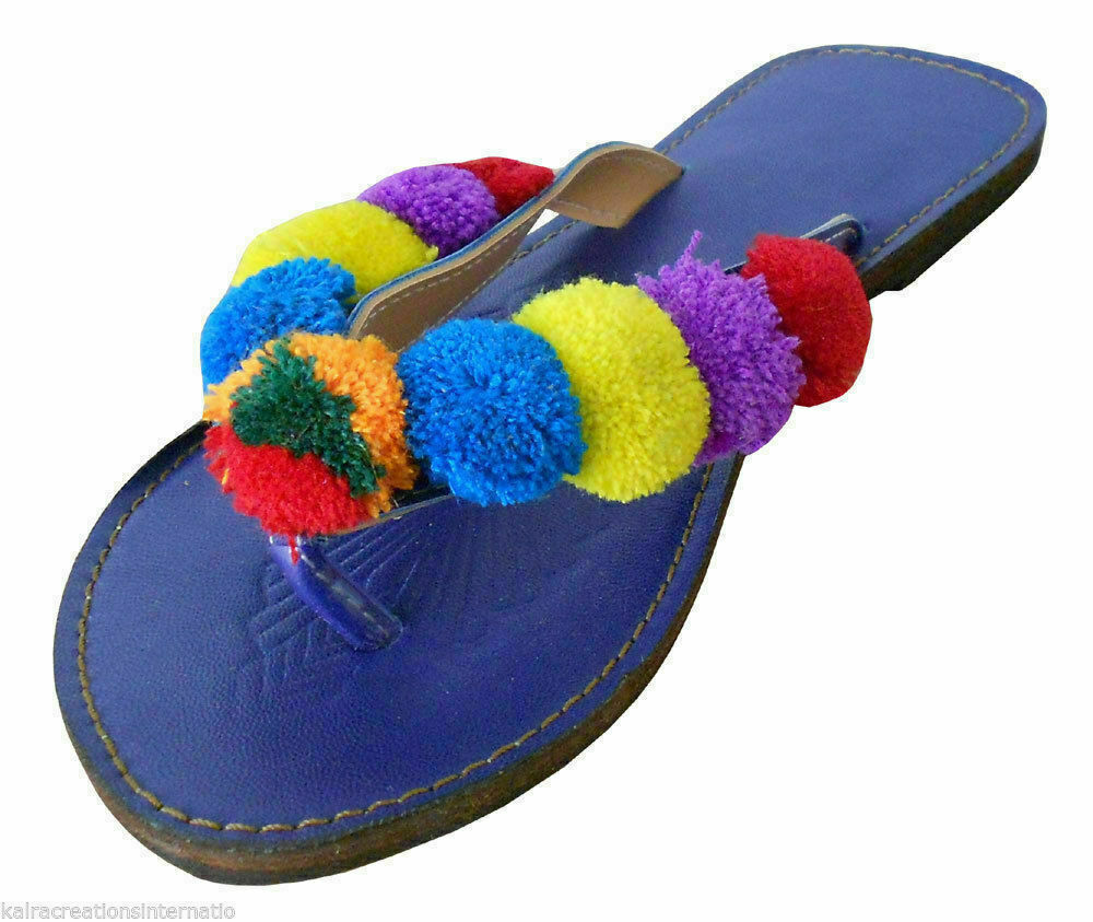 Women Slippers Traditional Jutties Indian Leather Mojaries Ethnic Slip-Ons Flip-Flops US 5-8.5