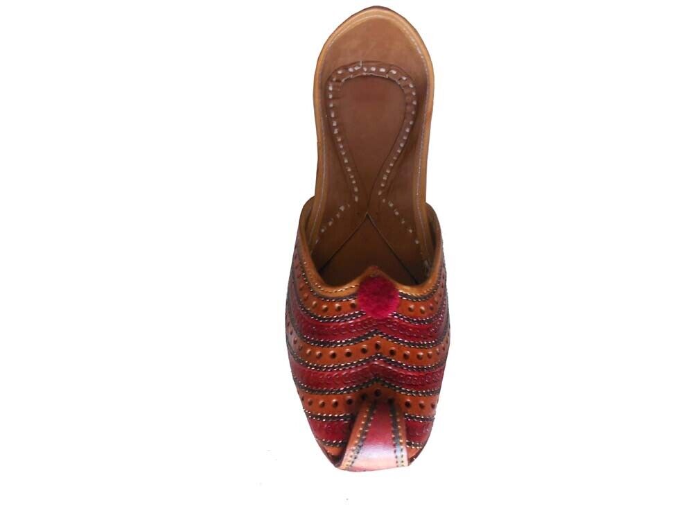 Women Shoes Casual Leather Jutties Indian Mojaries Brown Wedding Khussa Flip-Flop US 4.5-7.5
