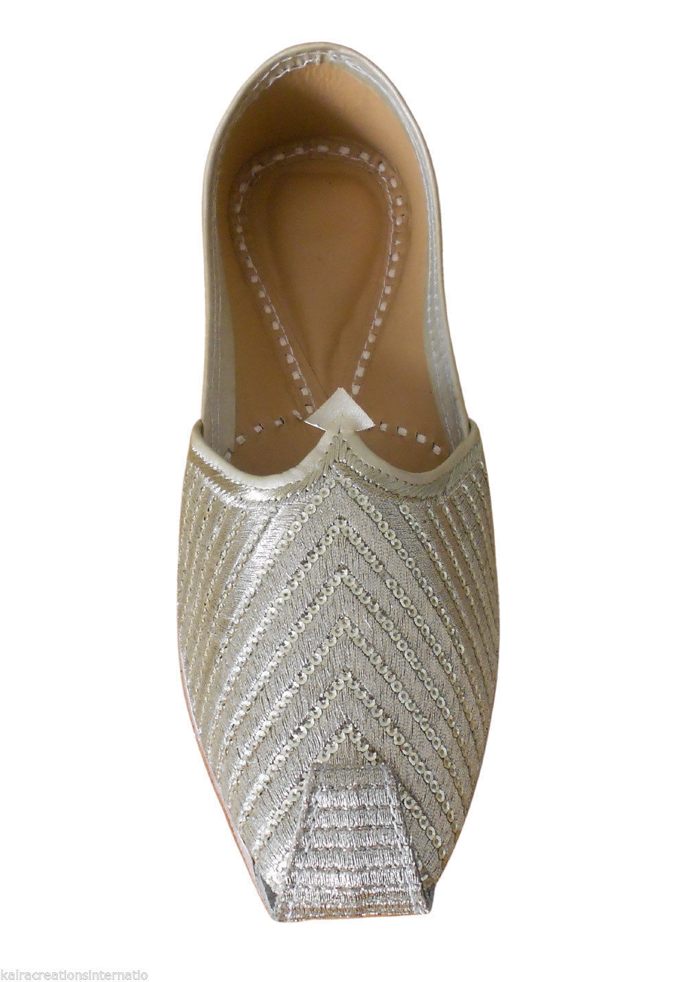 Men Shoes Indian Leather Jutties Wedding Silver Mojaries Punjabi Handmade Khussa Flip-Flops Flat US 7