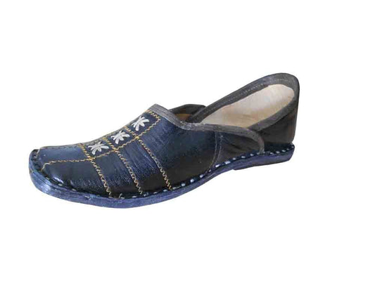 By Kalra Creations Men Shoes Leather Indian Black Mojaries Handmade Boat Black Jutties Flip-Flops Flat US 8-11