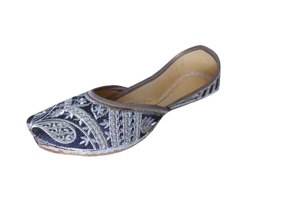 Women Shoes Indian Leather Black Mojaries Punjabi Ballerinas Jutties Flip-Flops Flat US 8.5