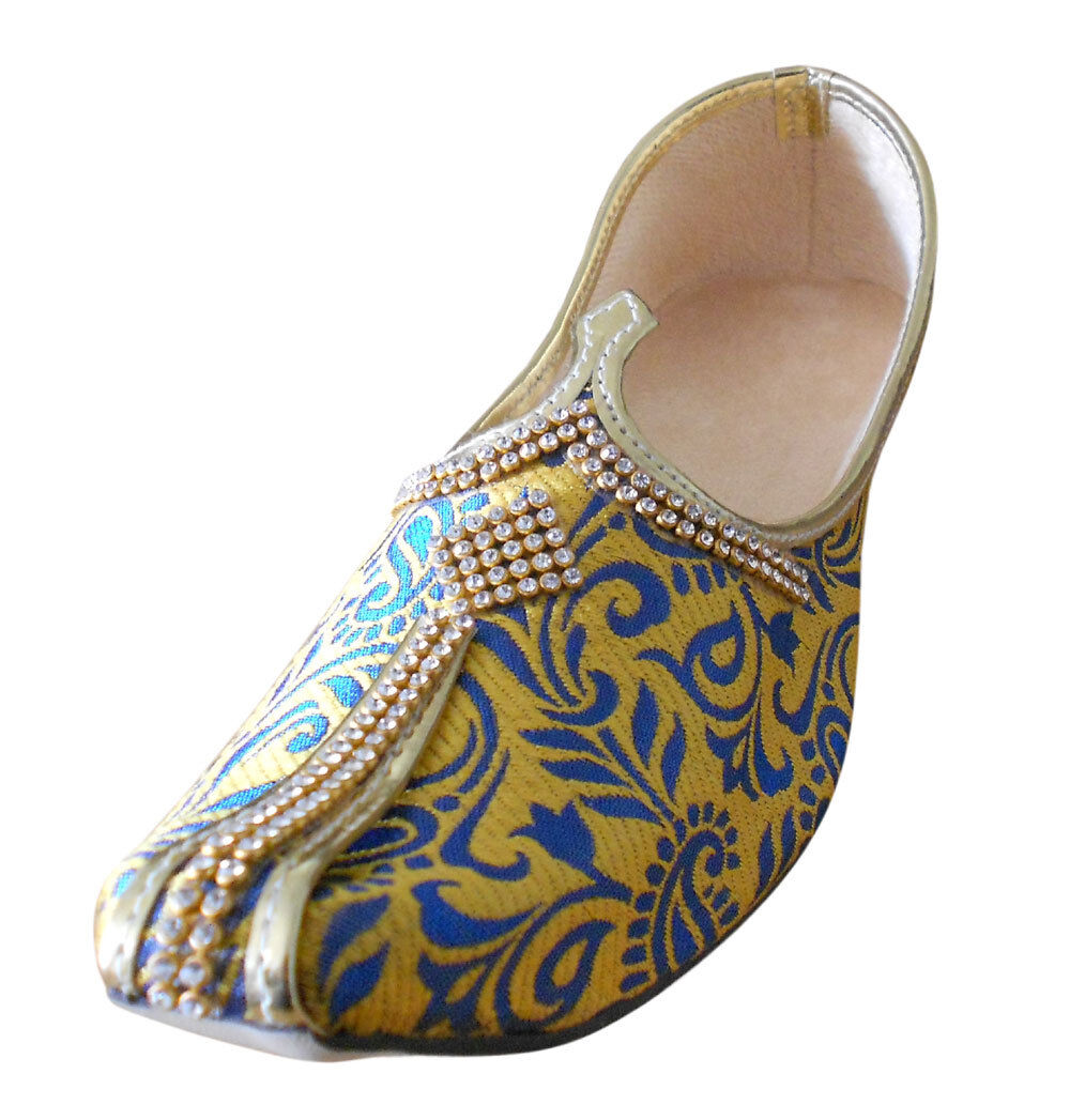 Men Shoes Indian Jutties Handmade Groom Khussa Yellow Mojaries Flip-Flop Flat US 6-7