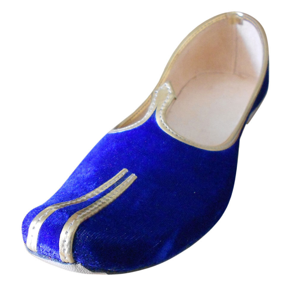 Men Shoes Sherwani Mojaries Indian Jutties Groom Blue Khussa Loafers & Slip Ons Flip-Flops Flat US 6-10