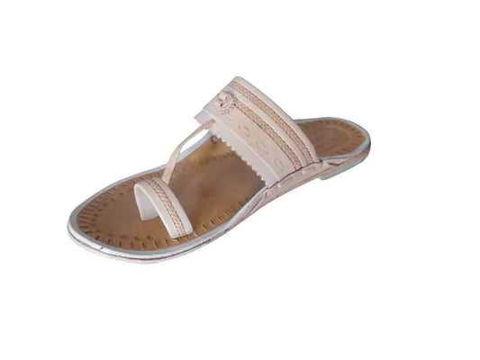 By Kalra Creations Men Slippers Traditional Handmade Jutties Leather Cream Slipper Flip-Flops Flat US 7-10