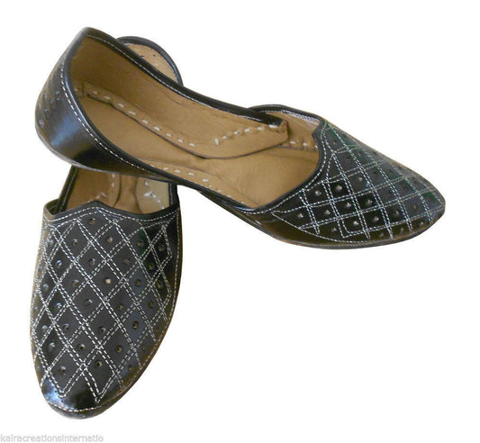 By Kalra Creations Men Shoes Indian Jutties Handmade Espadrilles Khussa Leather Black Mojaries Flip-Flop Flat US 8