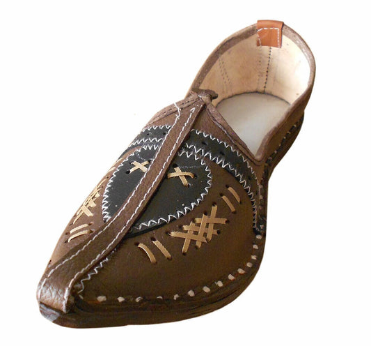 By Kalra Creations Men Shoes Espadrilles Handmade Brown Jutties Rajasthani Khussa Leather Mojaries Flip-Flop US 8