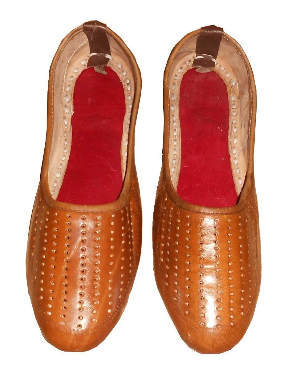 Men Shoes Indian Handmade Traditional Leather Mojaries Brown Groom Khussa Jutties Flip-Flops Flat US 8