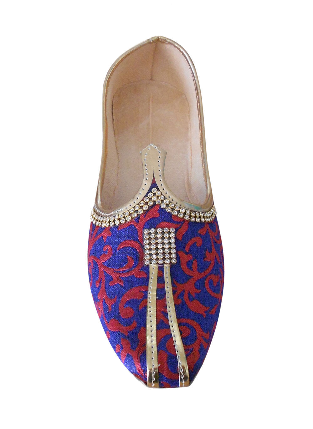 Men Shoes Indian Wedding Mojaries Groom Punjabi Blue Khussa Jutties Flip-Flops Flat US 8-12