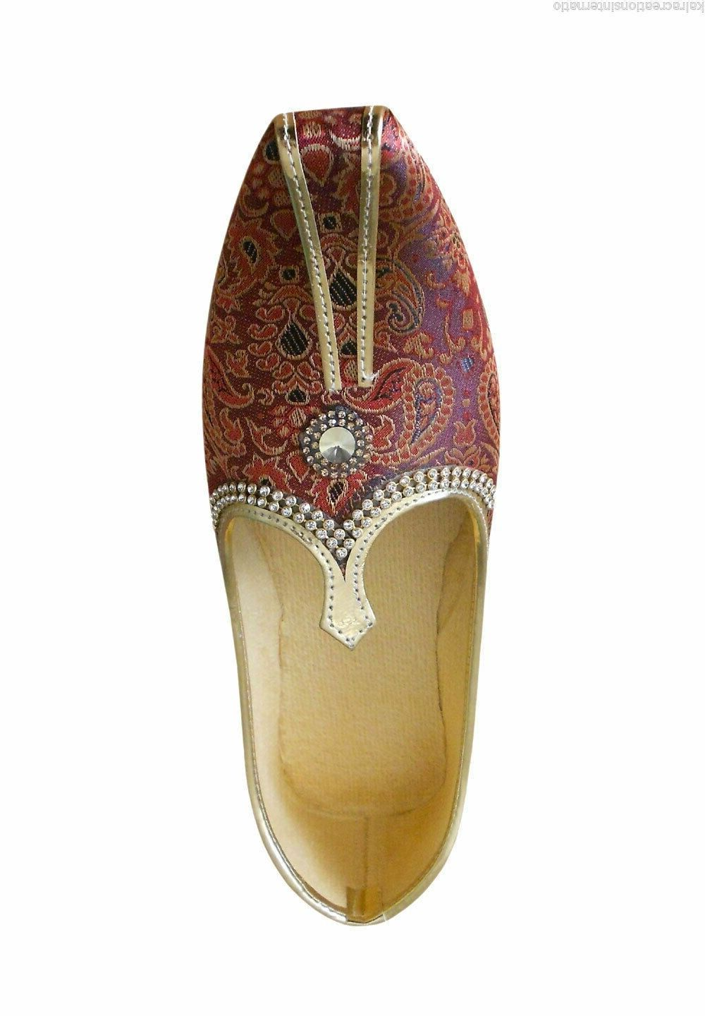 Men Shoes Traditional Mojaries Wedding Leather Maroon Jutties Loafers & Slip Ons Flip-Flops Flat US 6
