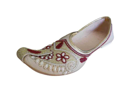 By Kalra Creations Men Shoes Traditional Sherwani Cream Multi-Color Jutties Handmade Cream Khussa Flip-Flops US 6-12