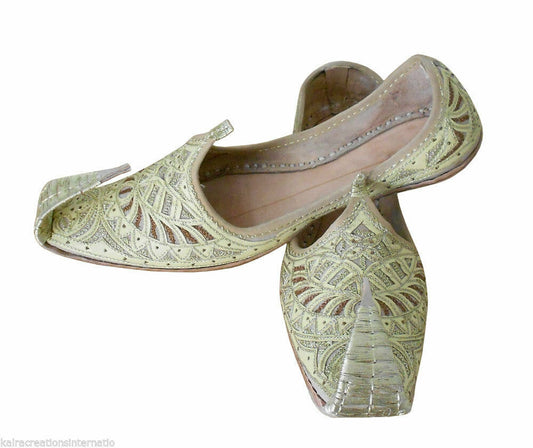 Men Shoes Designer Wedding Indian Leather Jutties Handmade Khussa Loafers Flip-Flops Flat US 9