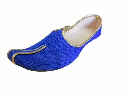 By Kalra Creations Men Shoes Indian Sherwani Leather Mojaries Groom Blue Jutties Punjabi Flip-Flops Flat US 14-15
