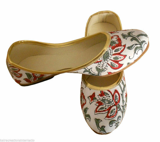 By Kalra Creations Women Shoes Indian Handmade Mojaries Leather White Ballerinas Jutties Flip-Flops Flat US 5/6