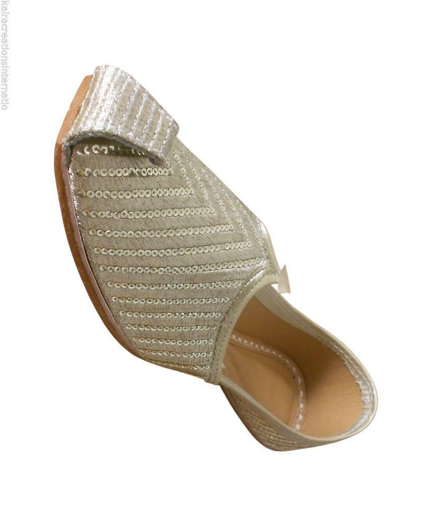 Men Shoes Indian Leather Jutties Wedding Silver Mojaries Punjabi Handmade Khussa Flip-Flops Flat US 7