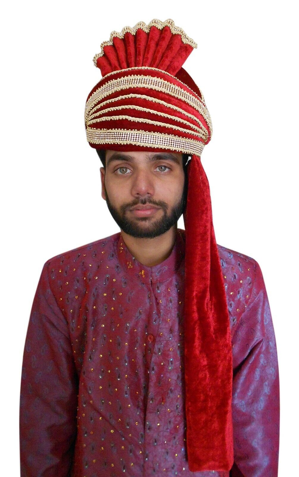 Men Hat Indian Wedding Punjabi Red Turban Bhangra Wedding Pagri Traditional Top