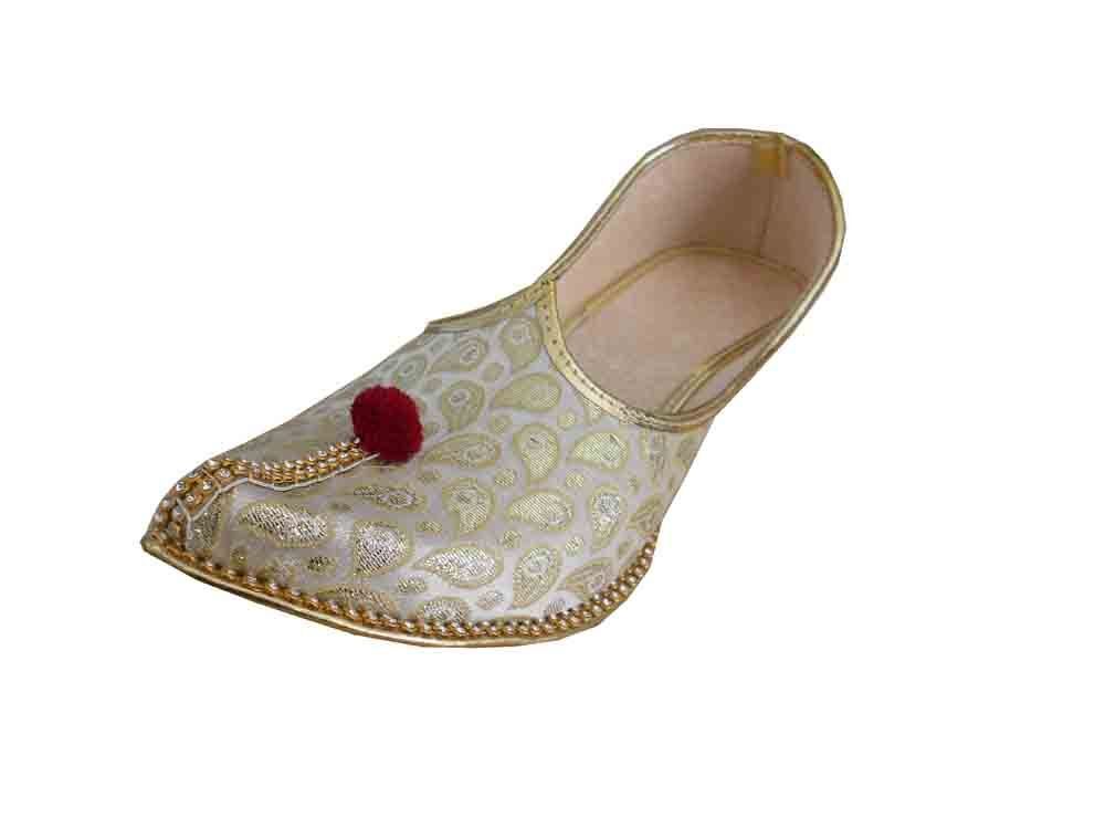 Men Shoes Indian Wedding Mojaries Designer Cream Punjabi Jutties Khussa Flip-Flops Flat US 6/7