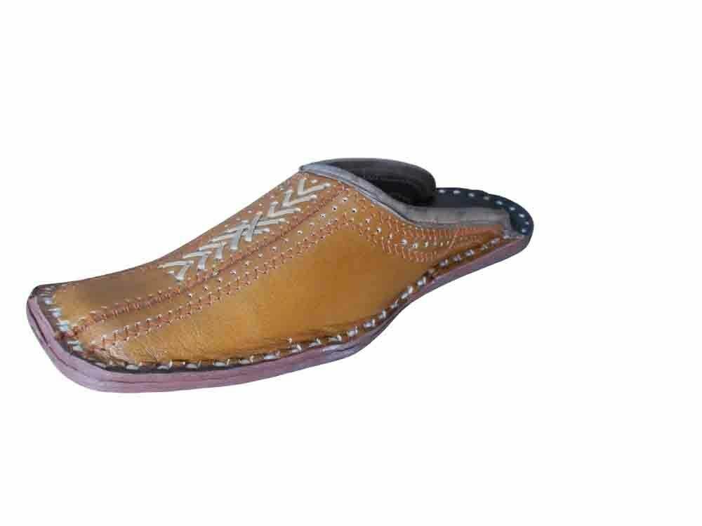 By Kalra Creations Men Slippers Indian Traditional Handmade Brown Clogs Leather Mojaries Flip-Flops Flat US 8