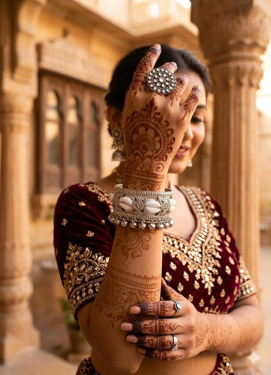 Women Brass Oxidised Rajasthani Side Openable Bracelet