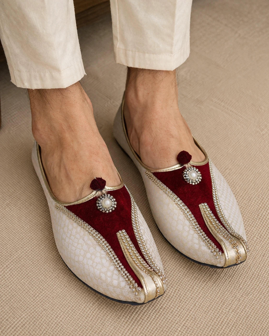 Punjabi Khussa Loafers for Men Cream Synthetic