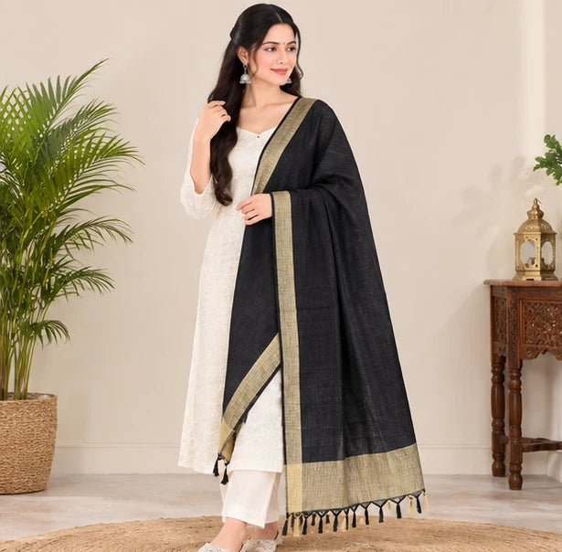 Wedding Dupatta Black & Golden for Women Bridal Silk