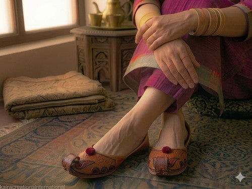 Handmade Bridal Khussa Mojari Brown Ethnic Flats Jutti