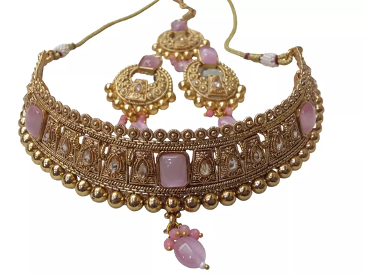 Gold Plated Women Wedding Jewellery Necklace Set Stylish Choker Girls Pendant