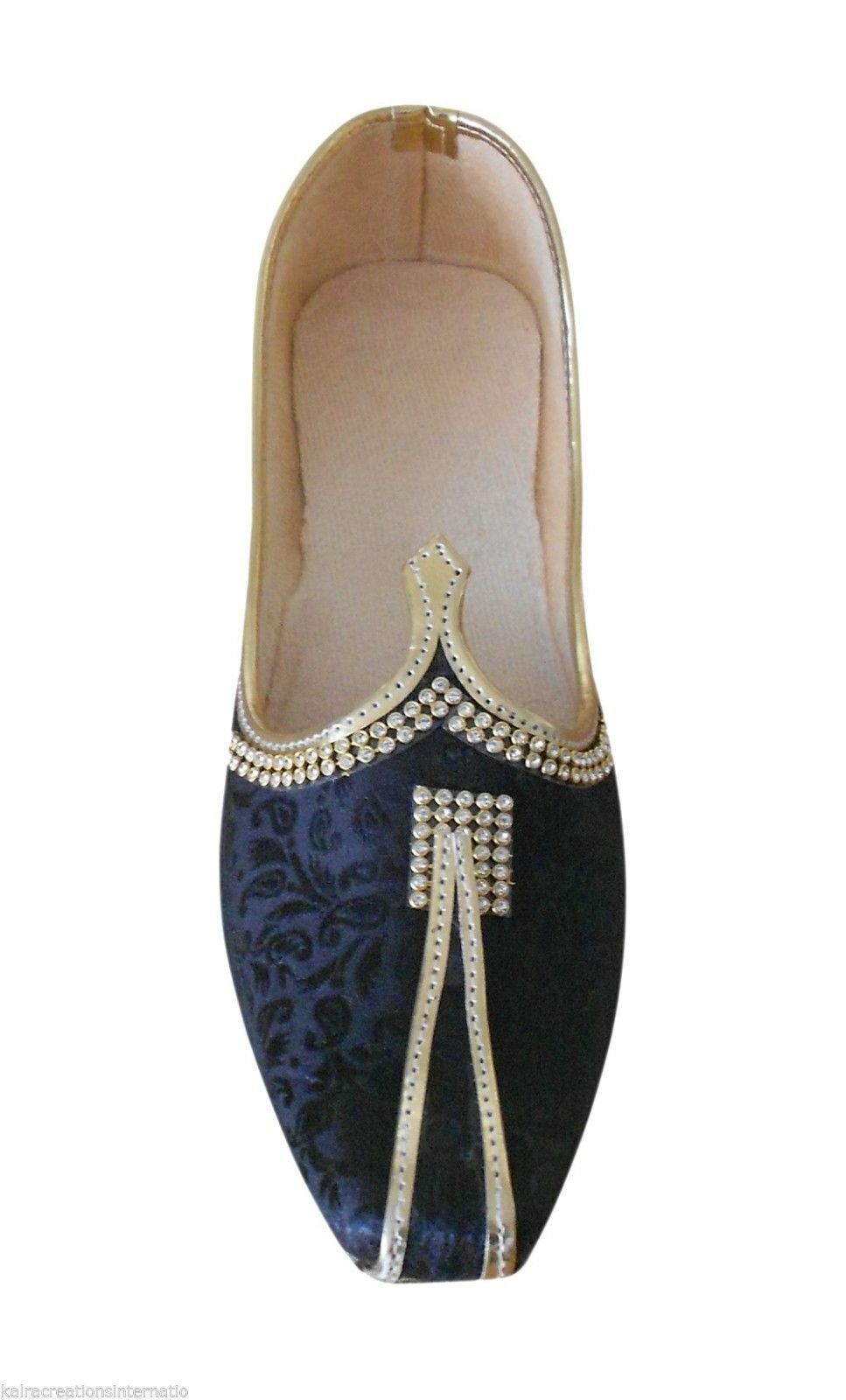 Men Shoes Indian Sherwani Jutties Handmade Loafers Black Mojaries Flip-Flops Flat US 6/7