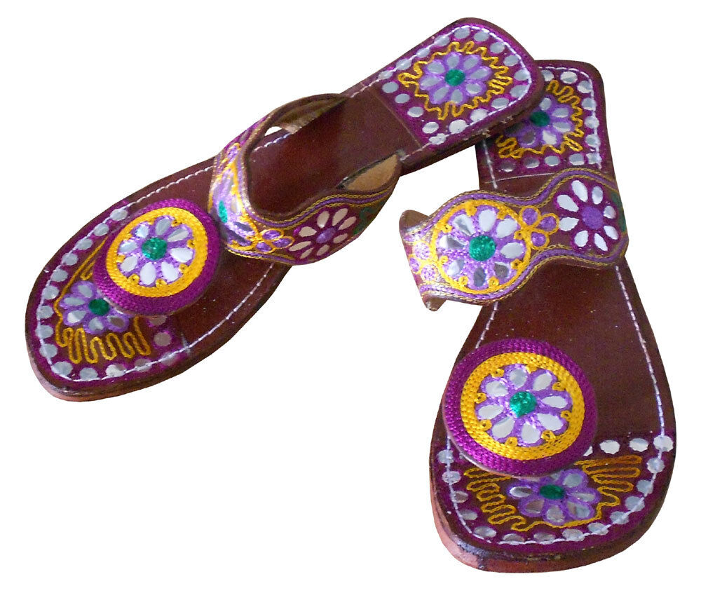 Women Slippers Indian Handmade Mojaries Traditional Jutties Leather Flip-Flops Flat US 7.5