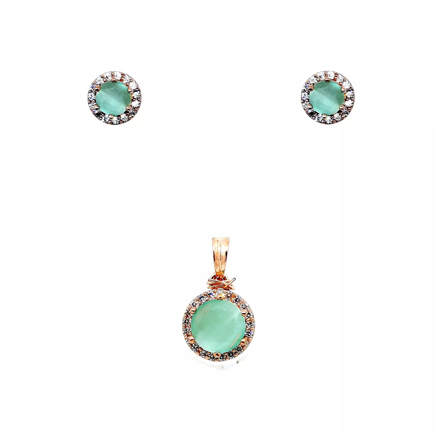 Women Pendant Indian Rose Gold Plated Green Stone Copper Tops Earring