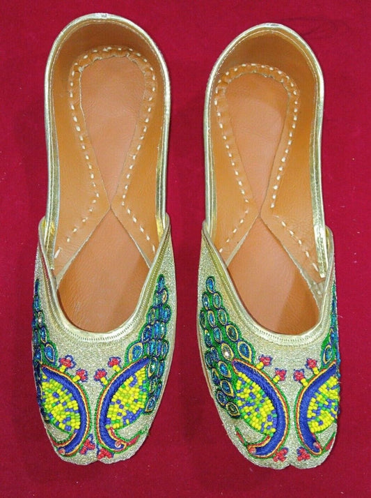 Women Shoes Indian Traditional Mojaries Handmade Khussa Leather Jutties Flip-Flops Flat US 8