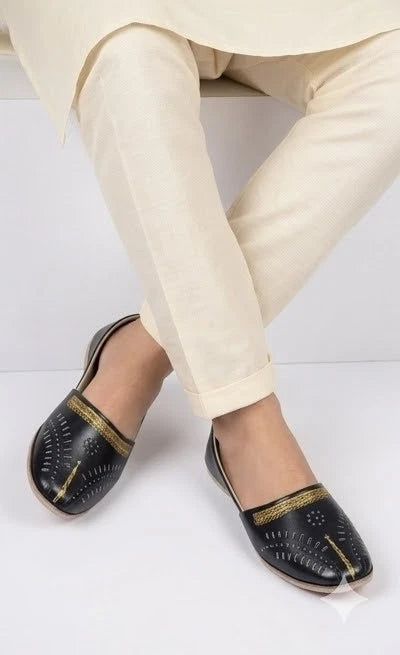 Men Handmade Black Mojari Leather Shoes Jutti