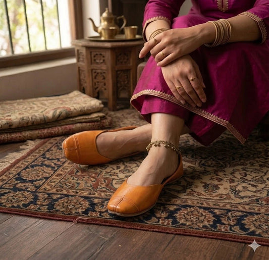Handmade Bridal Mojari Orange Ethnic Flats Jutti