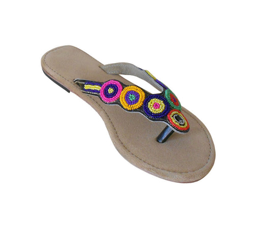 By Kalra Creations Women Slippers Indian Khussa Handmade Leather Mojaries Beaded Slip Ons Flip-Flops Flat US 6-10